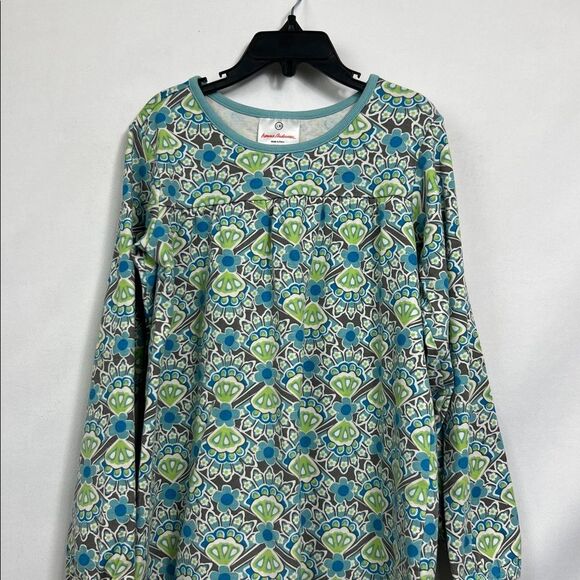 Hanna Andersson Blue and Green floral print long sleeve cotton dress size 8(130) - Picture 2 of 12